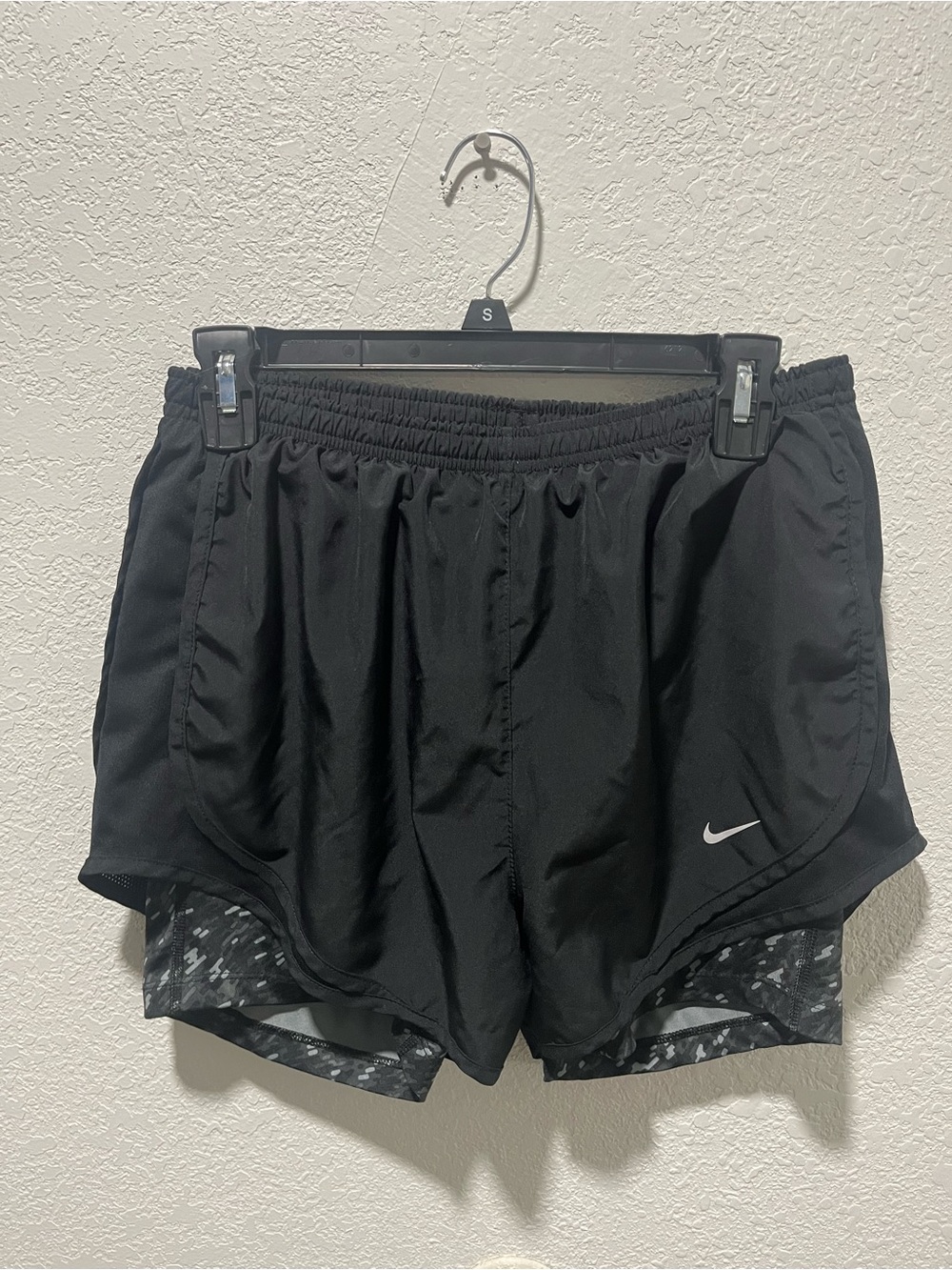 Nike Black Layered Running Shorts with White Swoosh